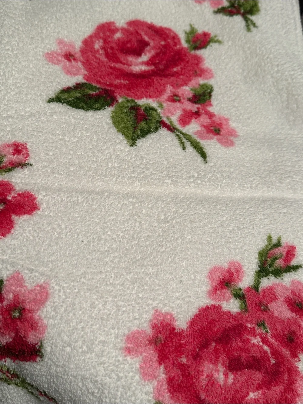 Floral Rose Cotton Bath Towel - White with Pink Roses, Vintage Lot of 3 Cannon